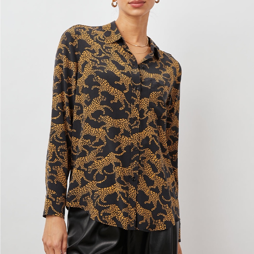 RAILS Kate Silk Shirt in Lynx Blouse Large